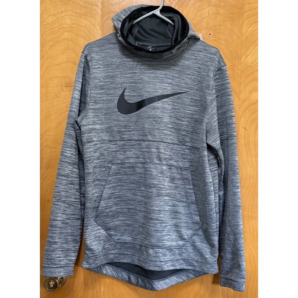 Nike Dri Fit Mens Spotlight Hoodie Big Swoosh Logo Bi Pocket Gray/Black Sz M